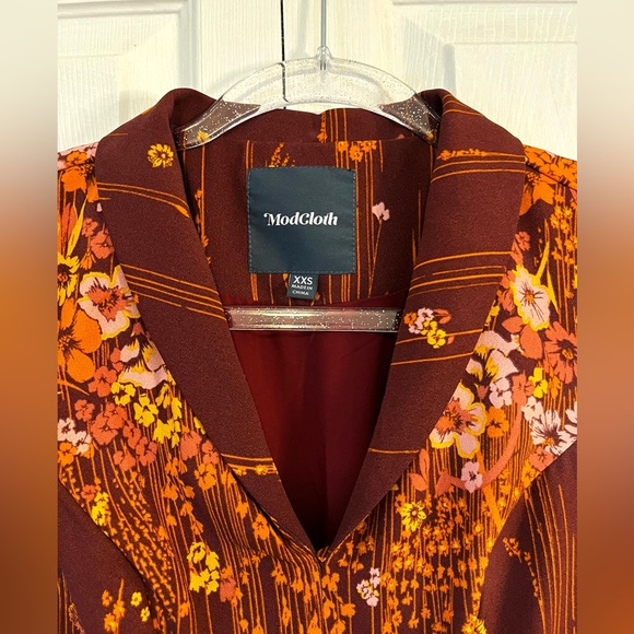 Modcloth Lively Identity Burgundy Floral Short Sleeve Dress sz XXS - Picture 4 of 14